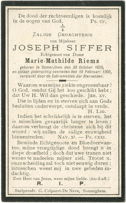 Bidprentje van Joseph Siffer