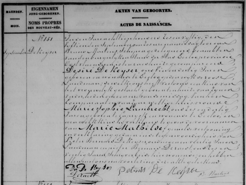 Geboorte-akte van Marie Mathilde De Keyser
