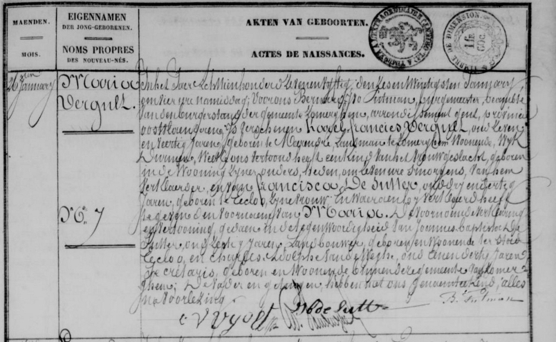 Geboorte-akte van Maria Vergult