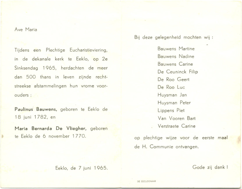 Gedenkbeeltje, verso