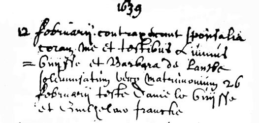 Huwelijksacte van Livinus Buysse en Barbara De Lauwe