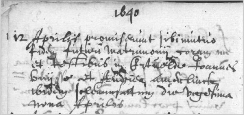 Ondertrouw op 12 april 1640 van Andrea en Joannes