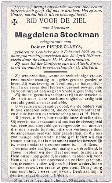 Bidprentje van Magdalena Stockman