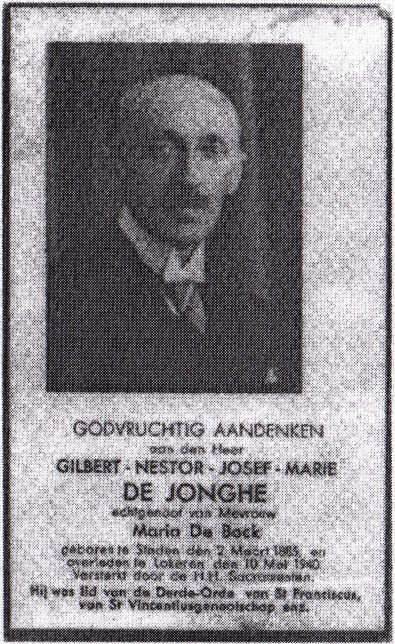 Bidprentje van Gilbert De Jonghe