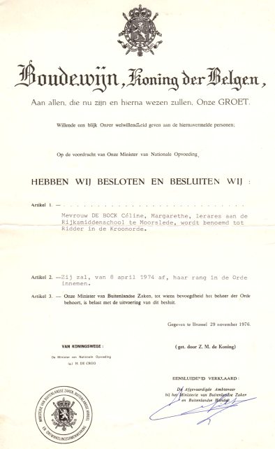 Céline De Bock, Ridder in de Kroonorde