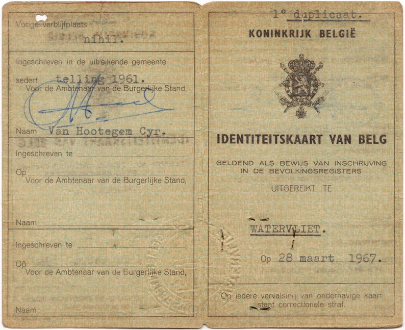 Hubert De Bock, id kaart, rijbewijs