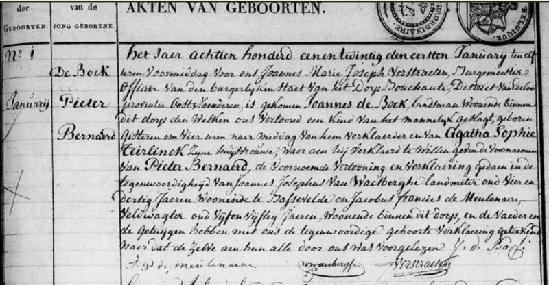 Geboorteakte van Pieter Bernard