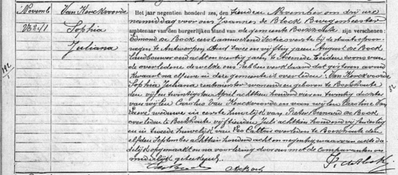 Overlijdensakt van Sophia Juliana