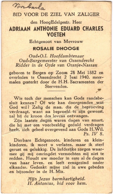 Bidprentje van Adriaan Voeten