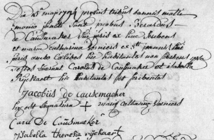 Huwelijksakt van Jacobus Bernardus en Maria Catharina