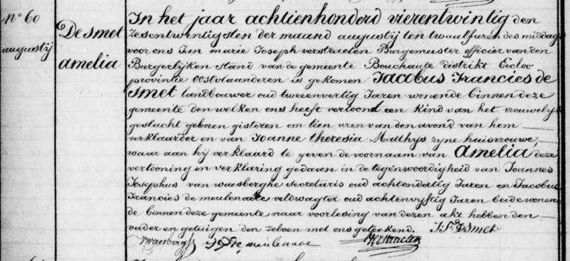Geboorteakt van Amelie De Smet