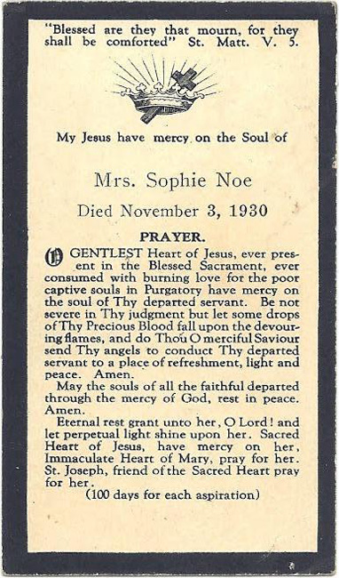 Prayer card of Sophie Van Hootegem