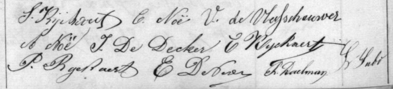 Handtekeningen op de trouwakte van Seraphine en Marie-Coralie