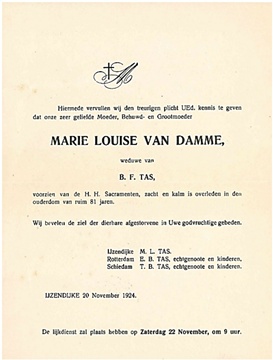 Overlijdensbericht van Maria Louisa Van Damme