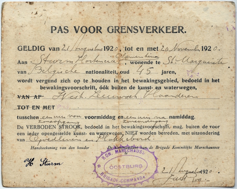 Haar pas voor Grensverkeer voor 1920