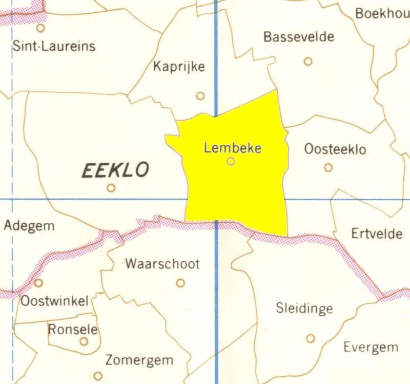 Lembeke en zijn geburen op een landkaart van 1973
