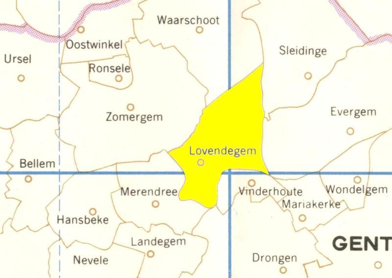 Lovendegem en zijn geburen op een landkaart van 1973