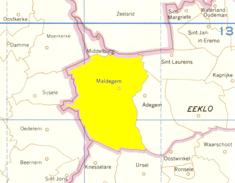 Maldegem en zijn geburen op een landkaart van 1973