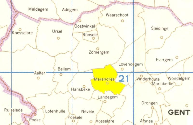 Merendree en zijn geburen op een landkaart van 1973