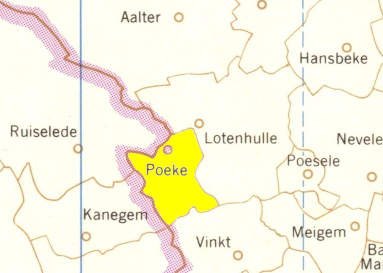 Poeke en zijn geburen op een landkaart van 1973