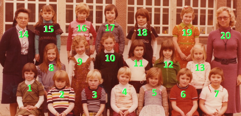 Edith Van Vooren met haar klas in 1976