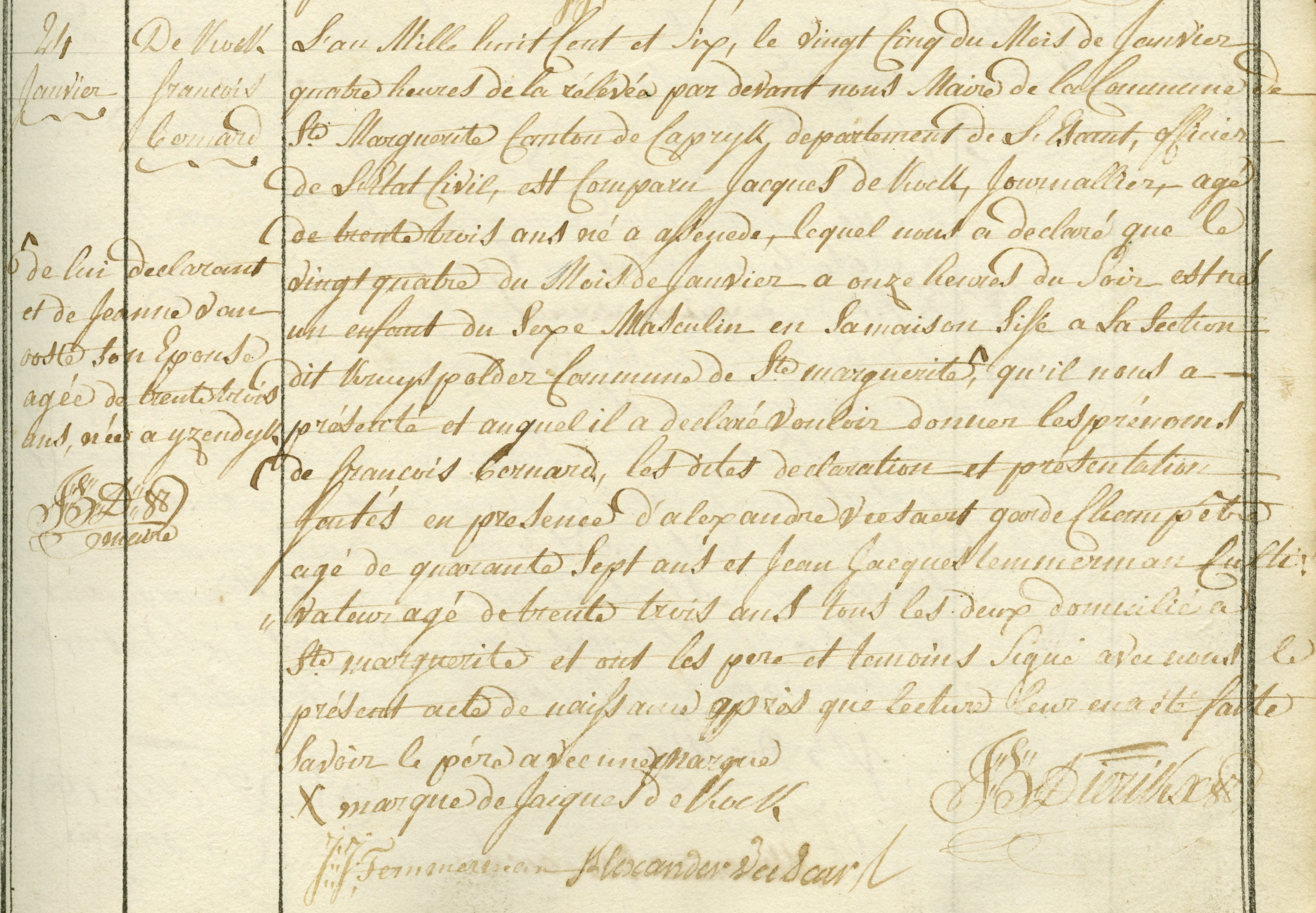 Geboorte-akt van François Bernard De Kock