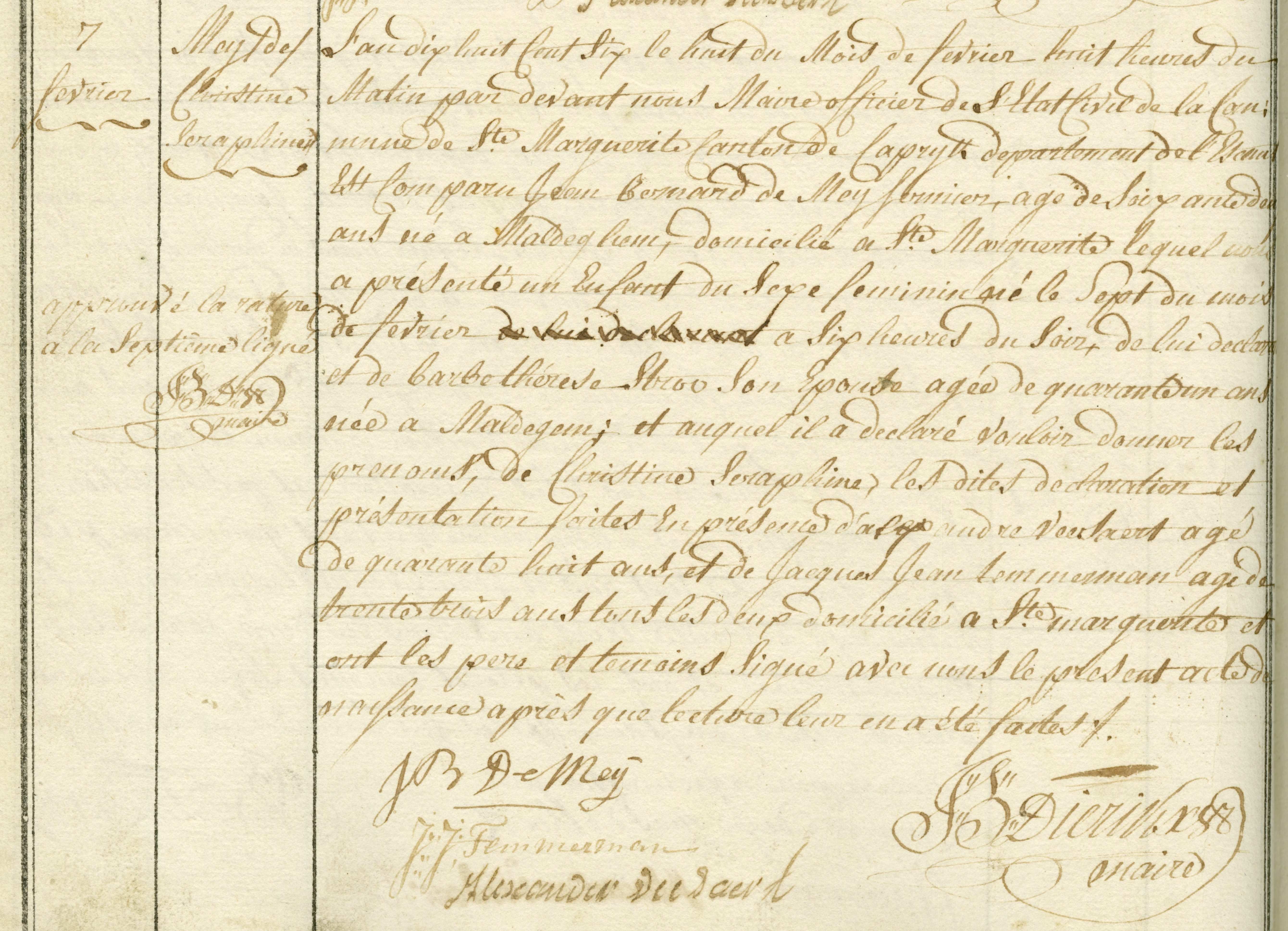 Geboorte-akt van Christine Seraphine de Mey