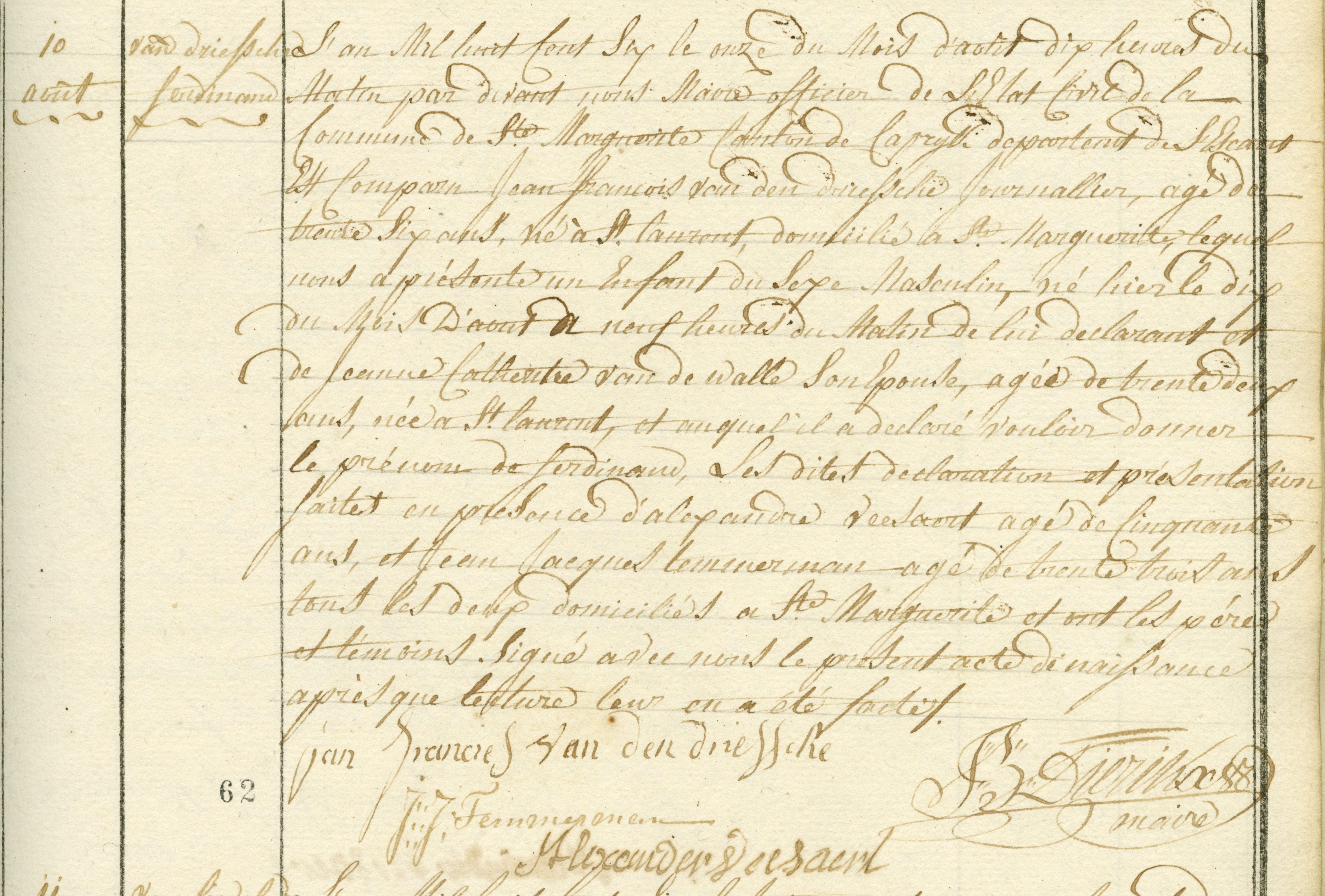 Geboorte-akt van Ferdinand van den Driessche