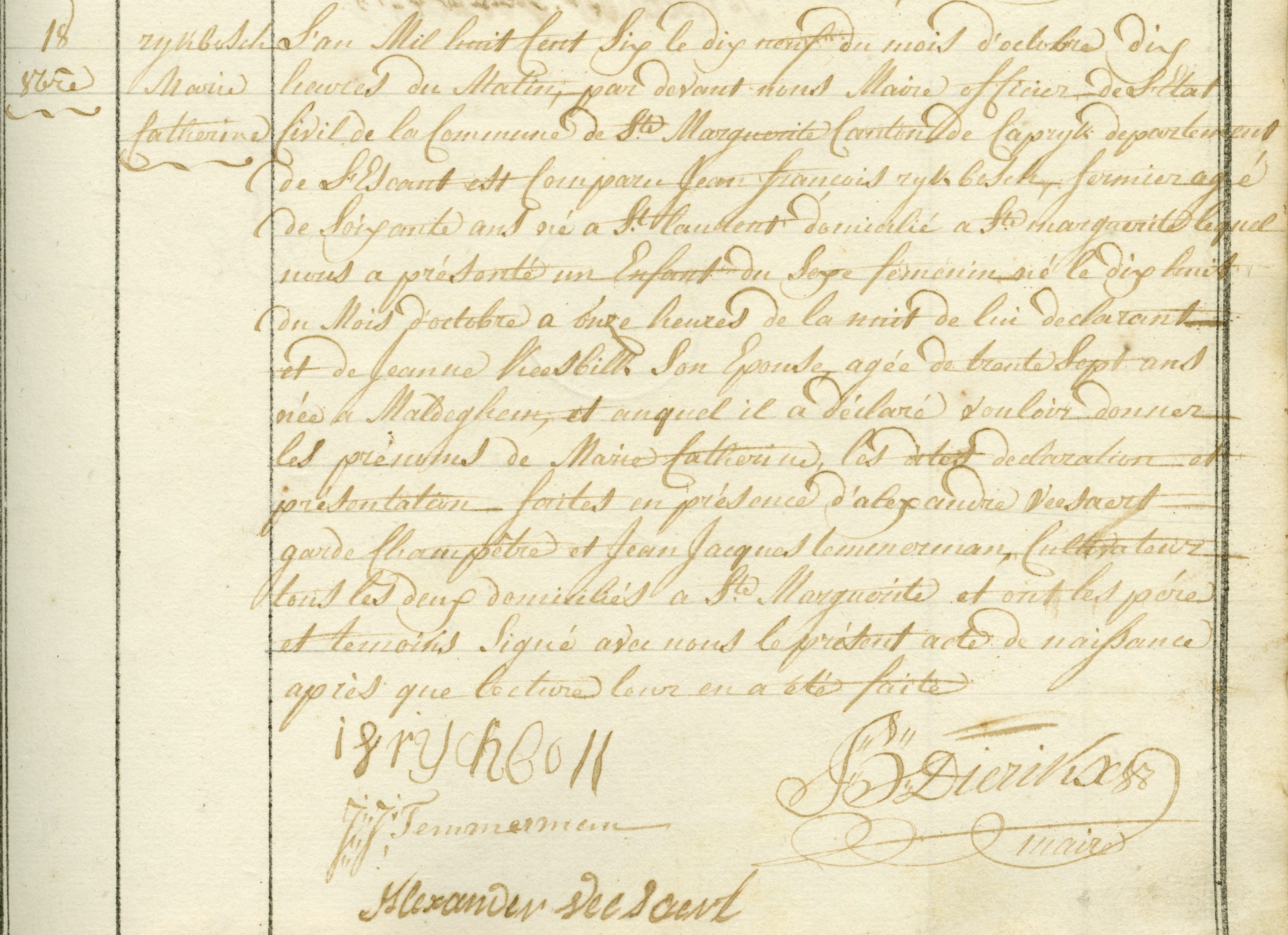 Geboorte-akt van Marie Catherine Rykbosch