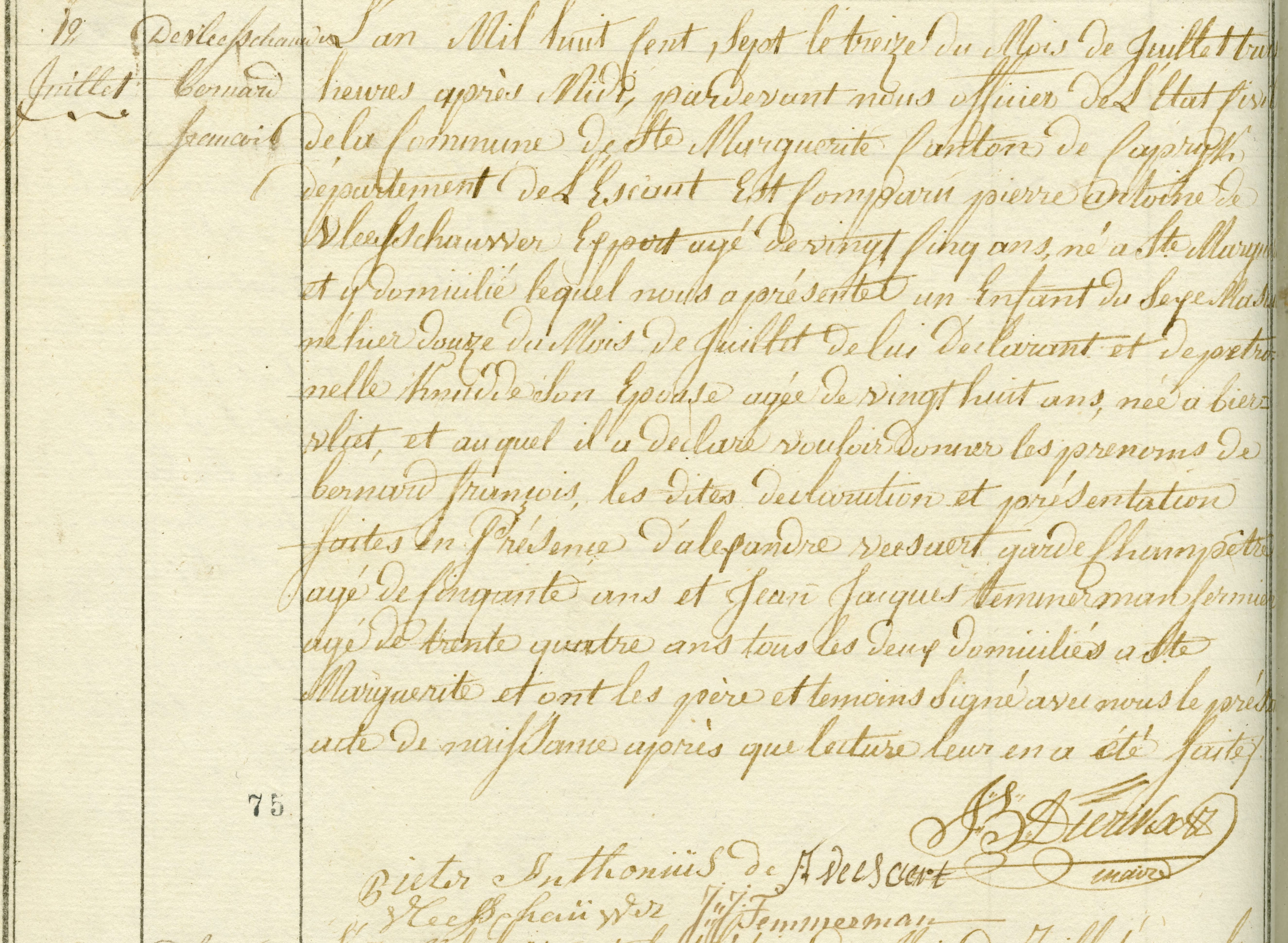 Geboorte-akt van Bernard François de Vleesschauwer
