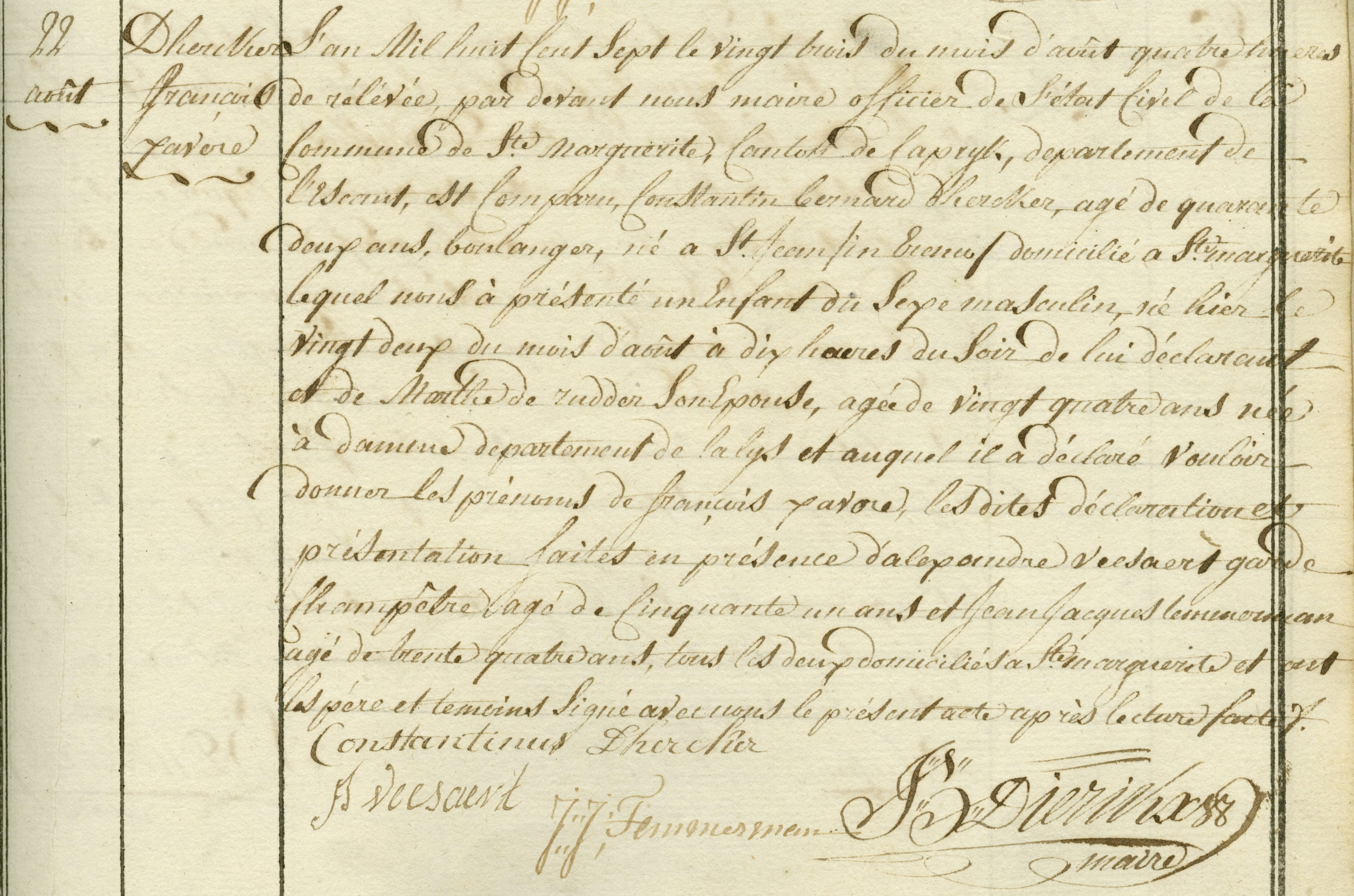 Geboorte-akt van François Xavère Dhercker
