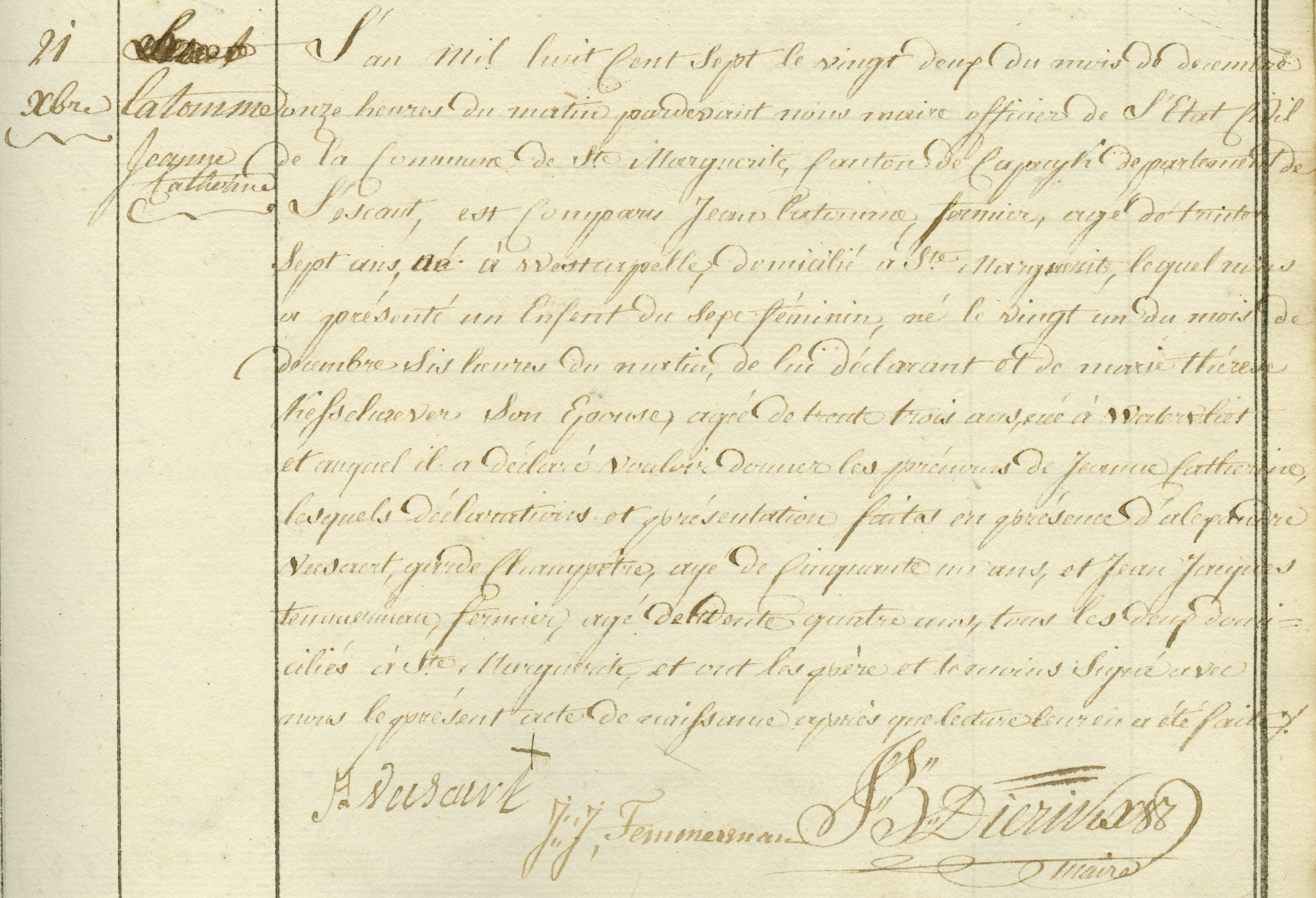 Geboorte-akt van Jeanne Catherine Latomme