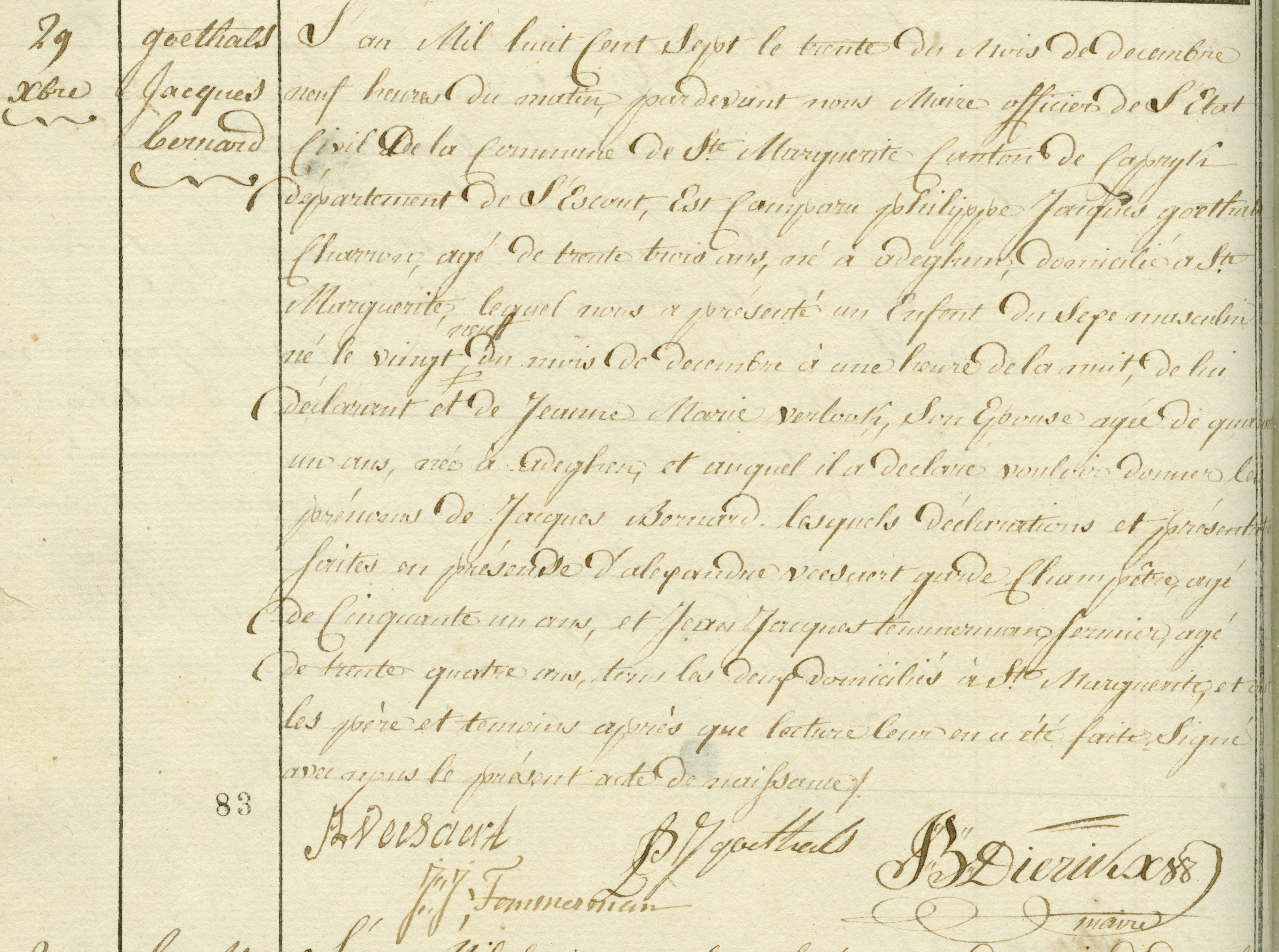 Geboorte-akt van Jacques Bernard Goethals