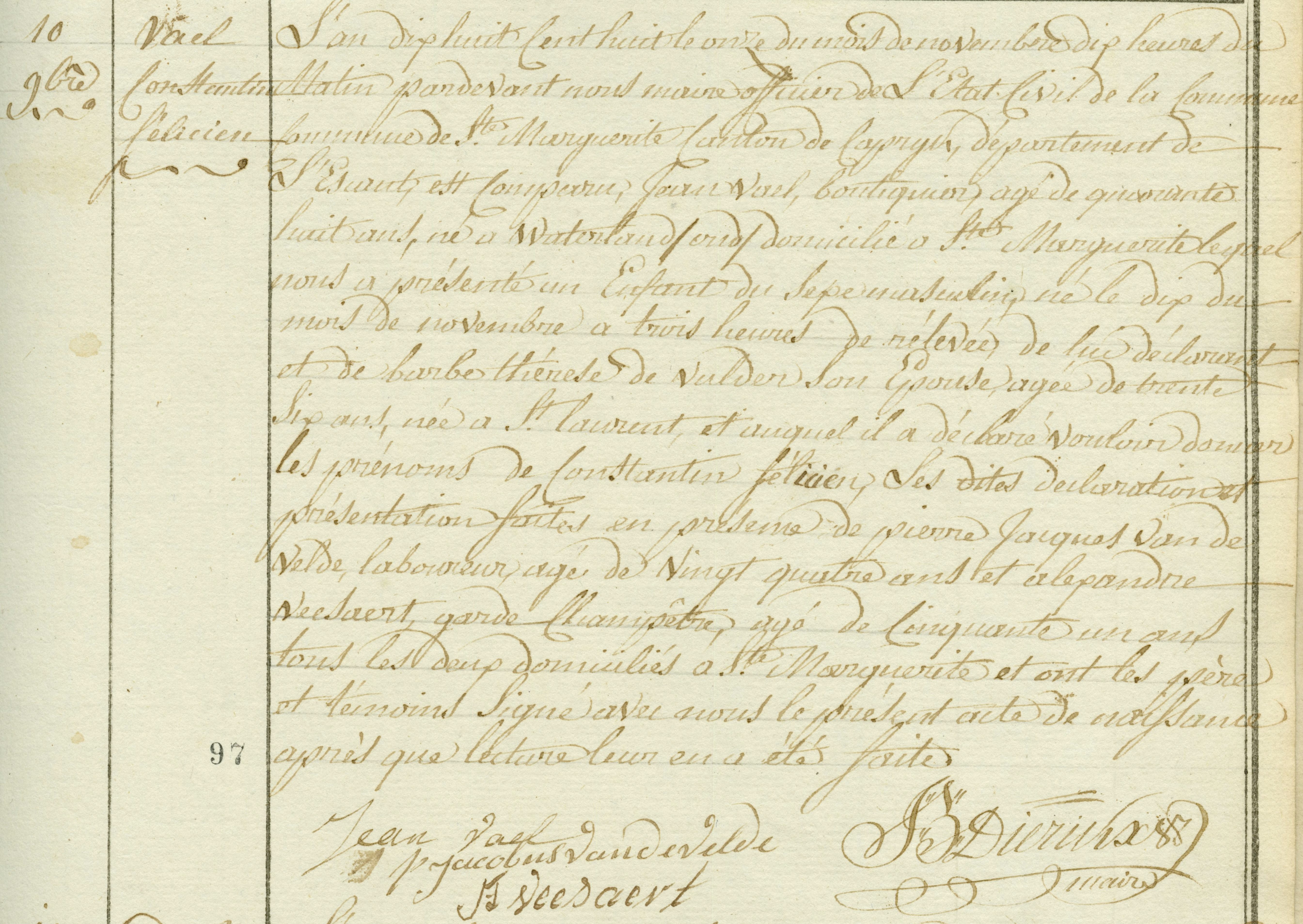 Geboorte-akt van Constantin Felicien Vael