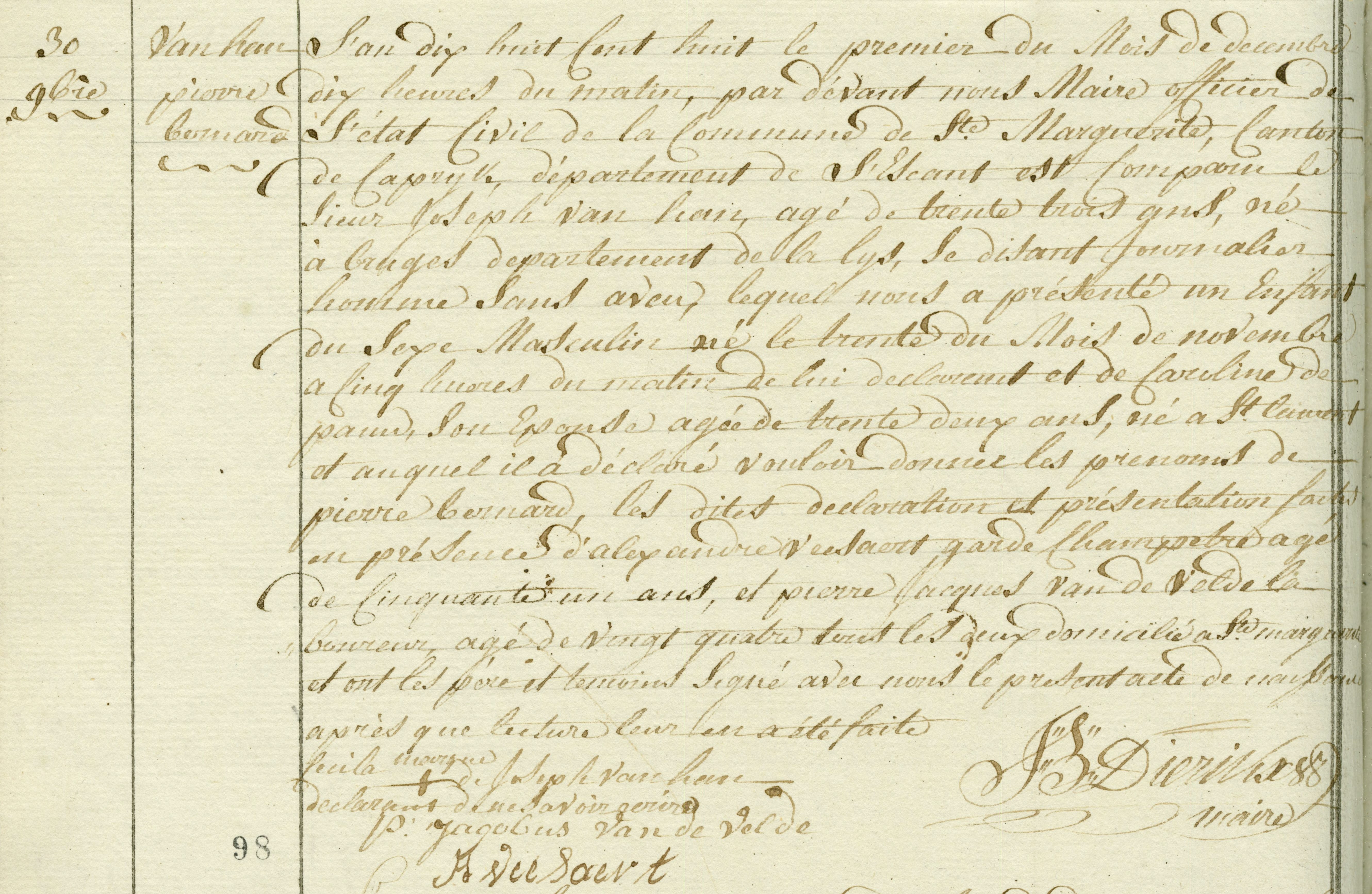 Geboorte-akt van Pierre Bernard Van Han