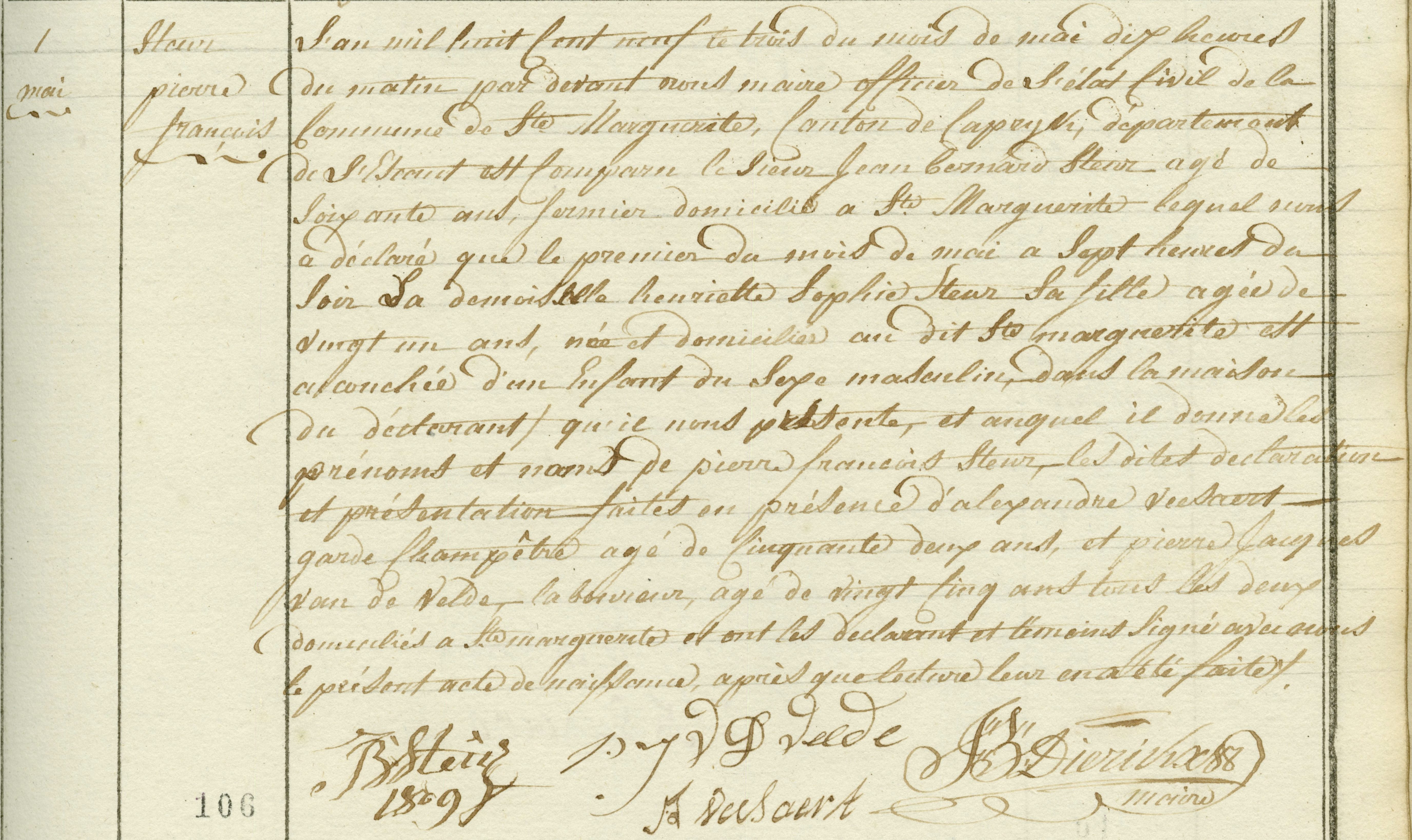 Geboorte-akt van Pierre Francois Steur