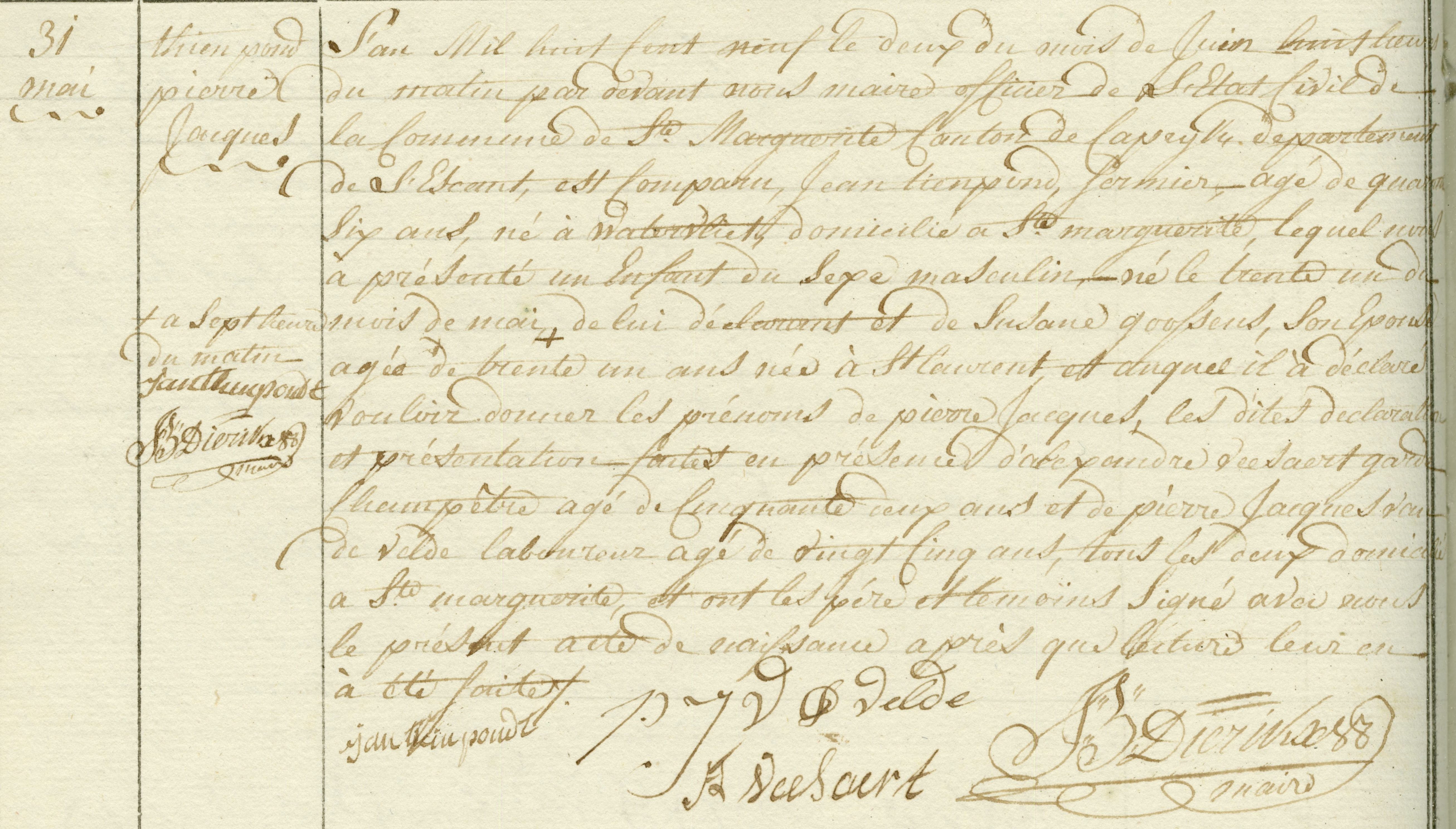 Geboorte-akt van Pierre Jacques Tienpond