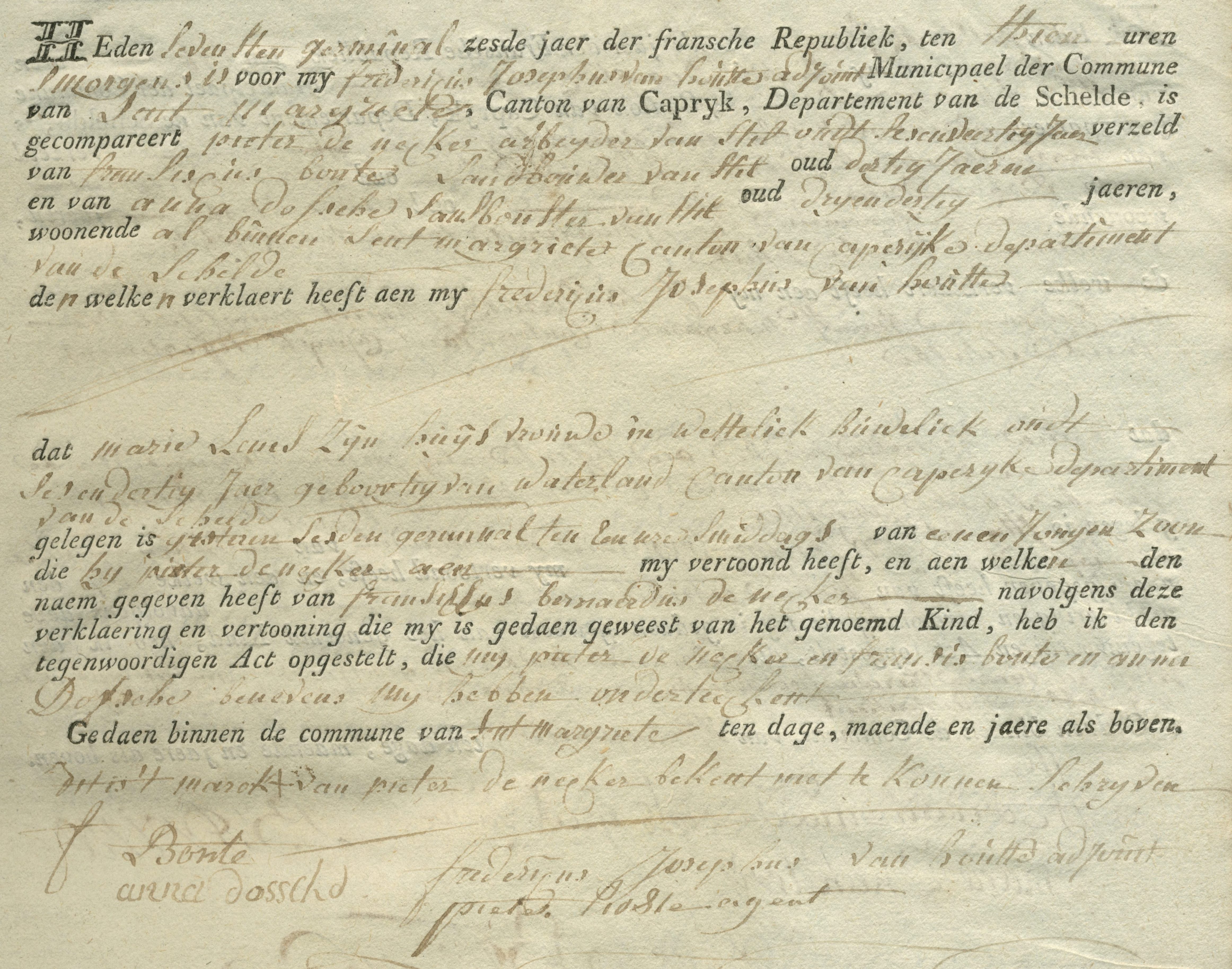 Geboorte-akt van Franciscus Bernardus de Necker