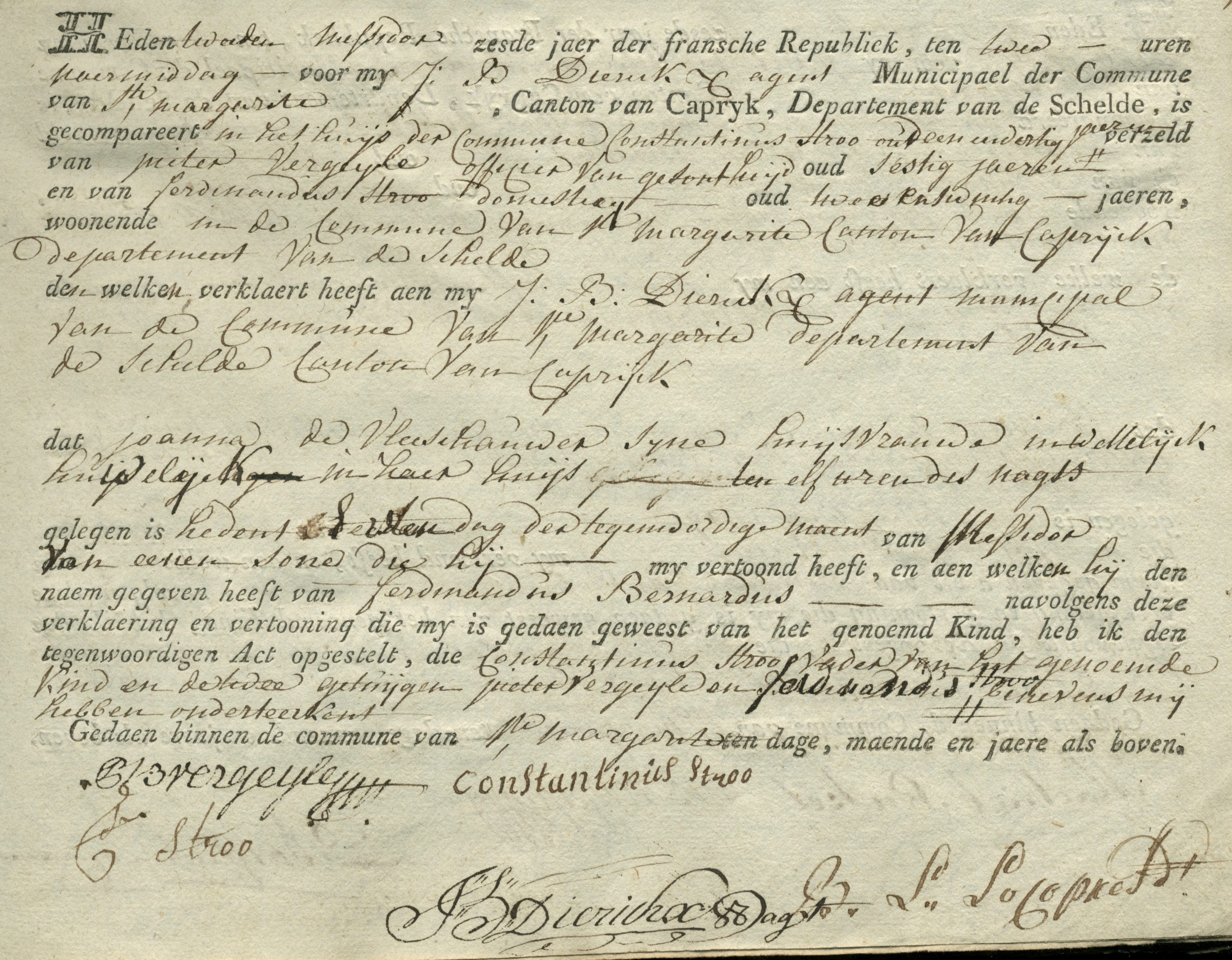 Geboorte-akt van Ferdinandus Bernardus Stroo