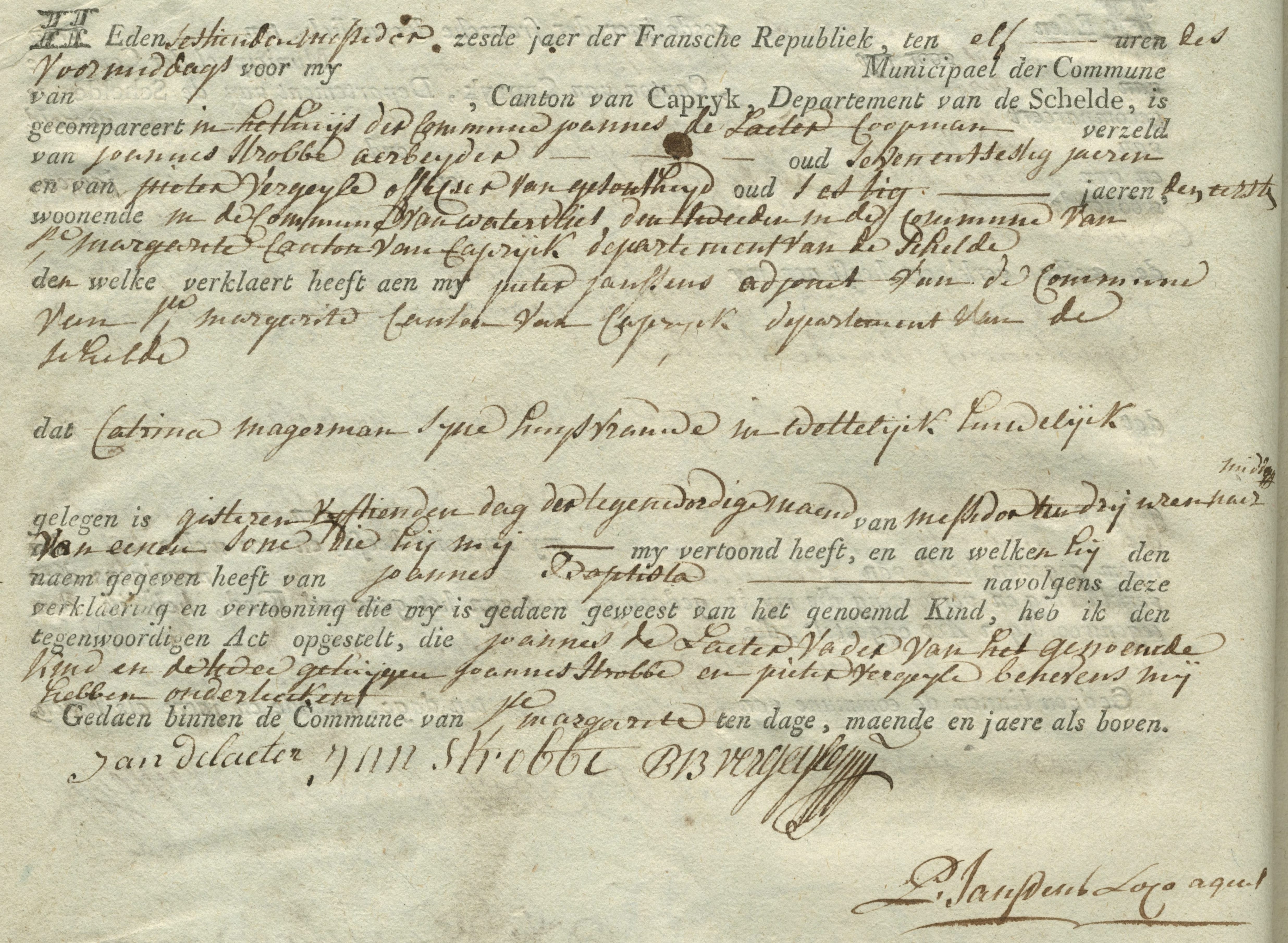 Geboorte-akt van Joannes Baptista de Laeten