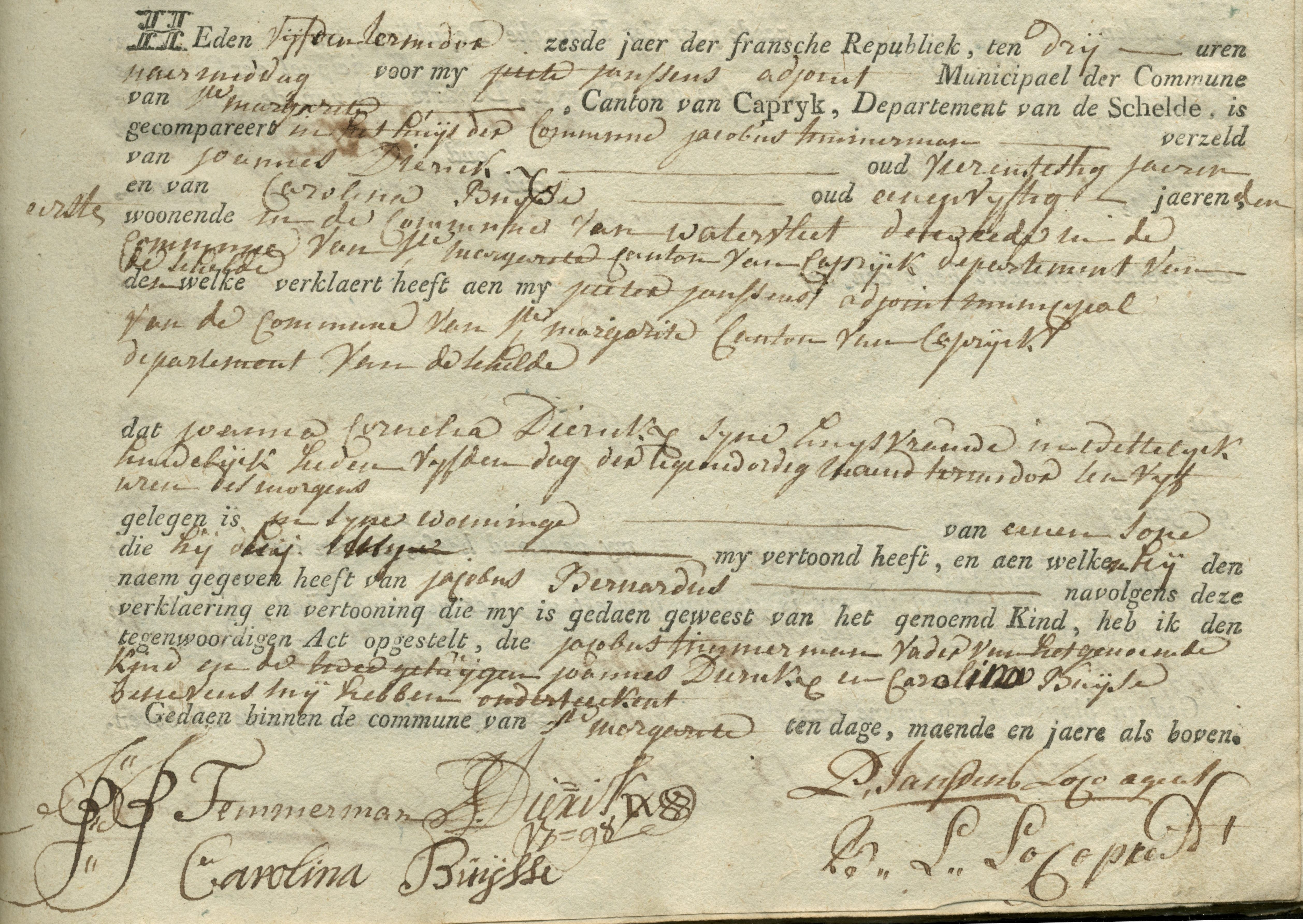 Geboorte-akt van Jacobus Bernardus Temmerman
