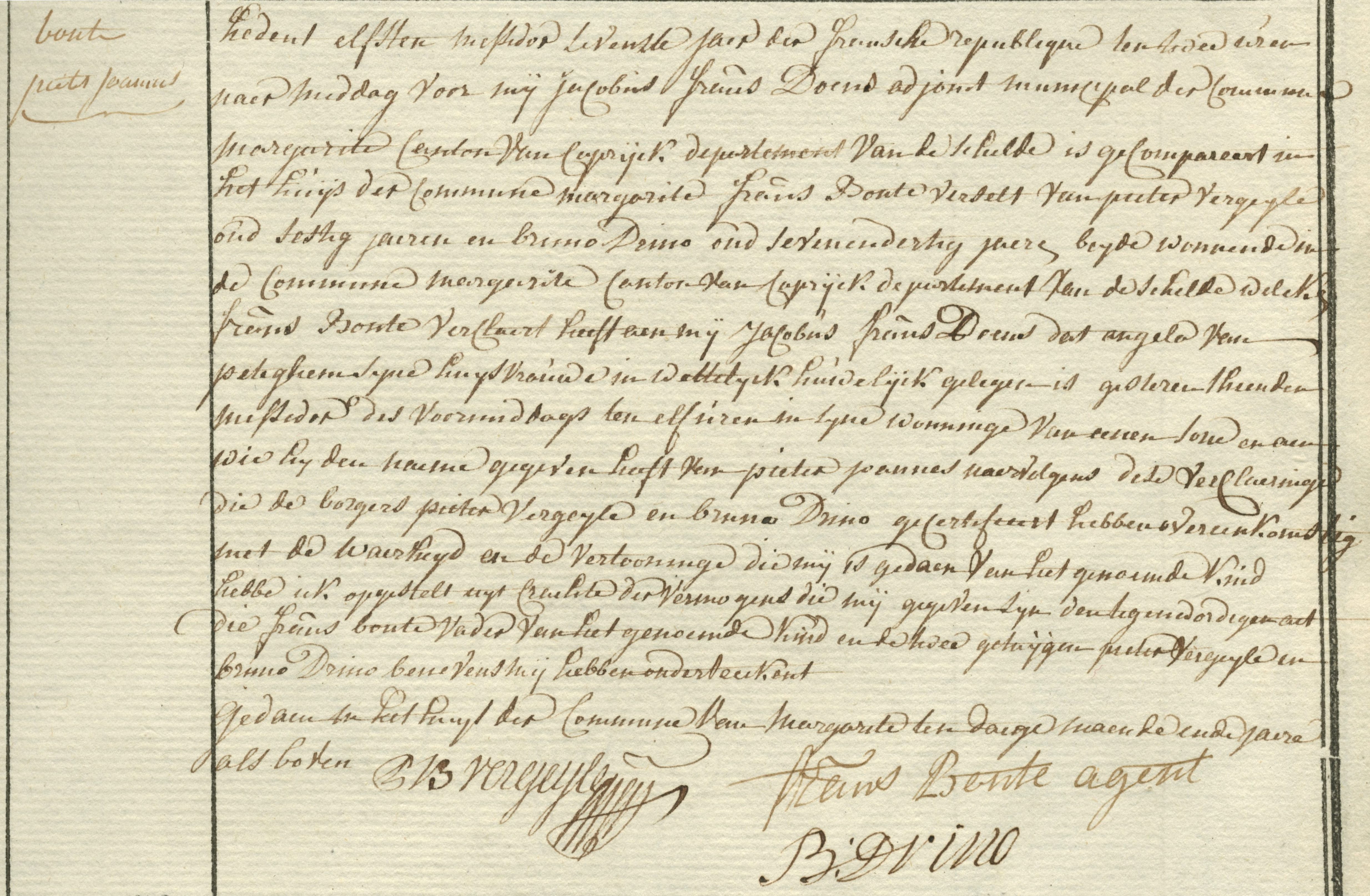 Geboorte-akt van Pieter Joannes Bonte