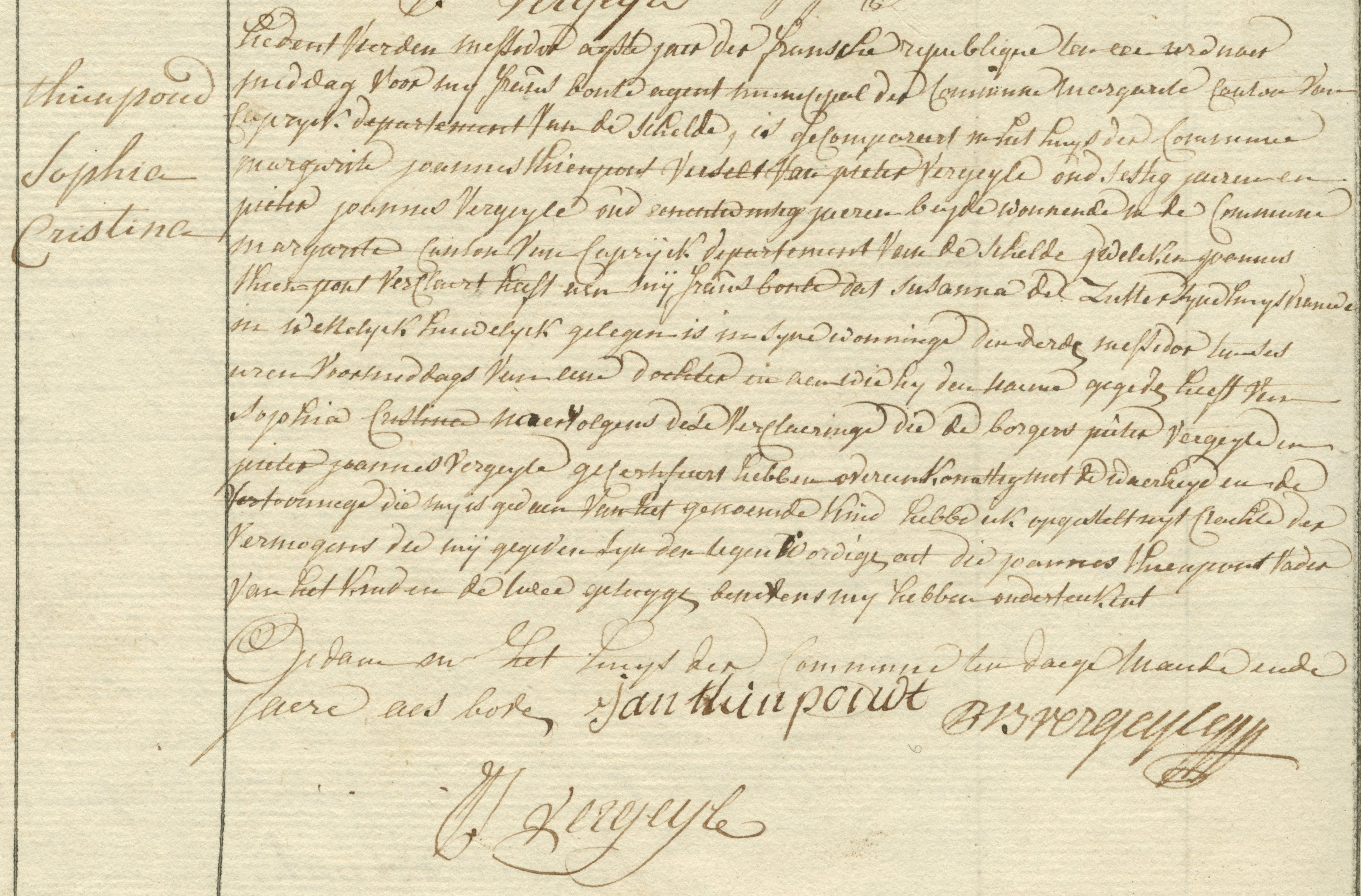 Geboorte-akt van Sophia Cristina Thienpond