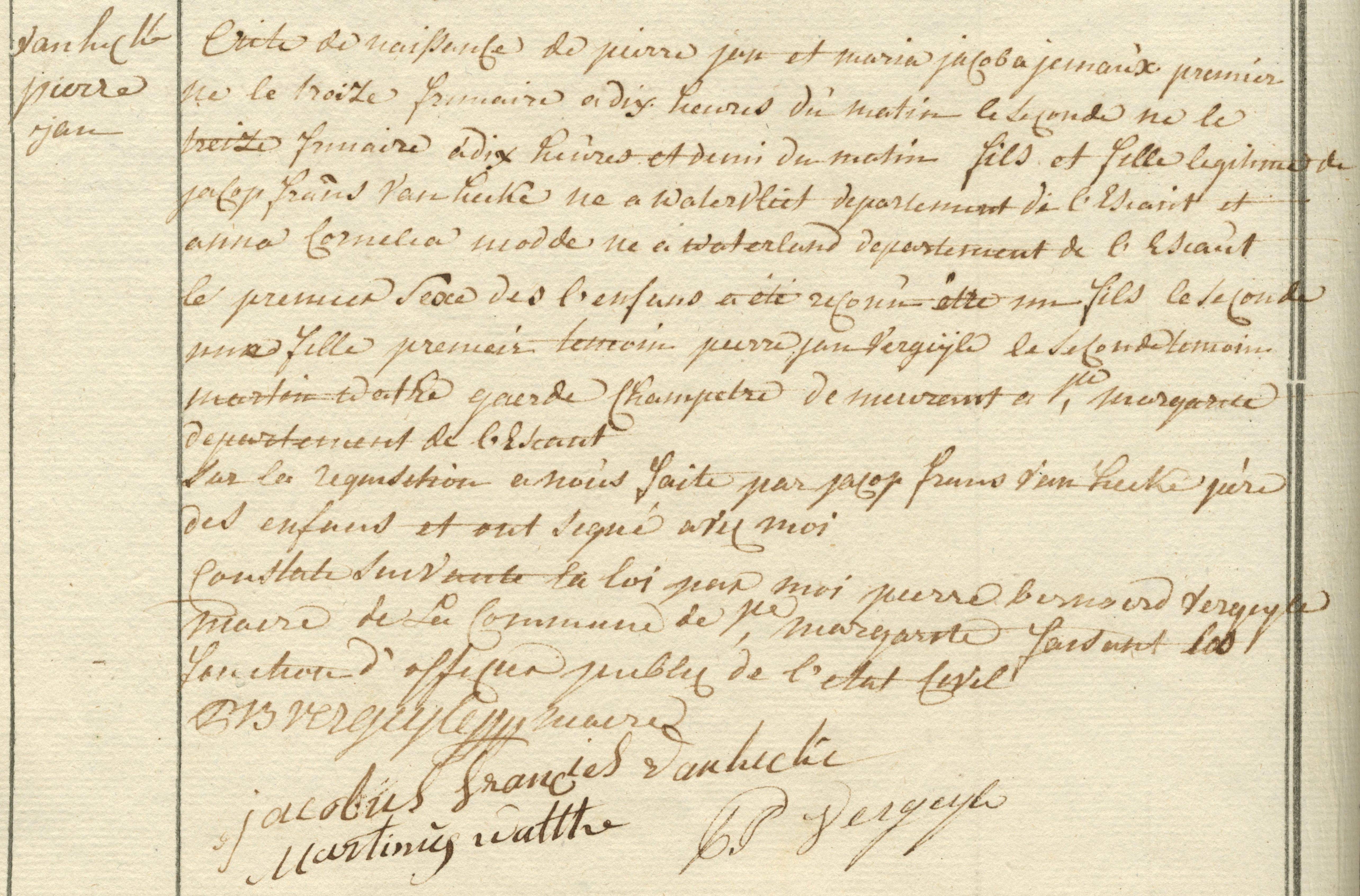 Geboorte-akt van Pierre Jan en Maria Jacoba Vanhecke