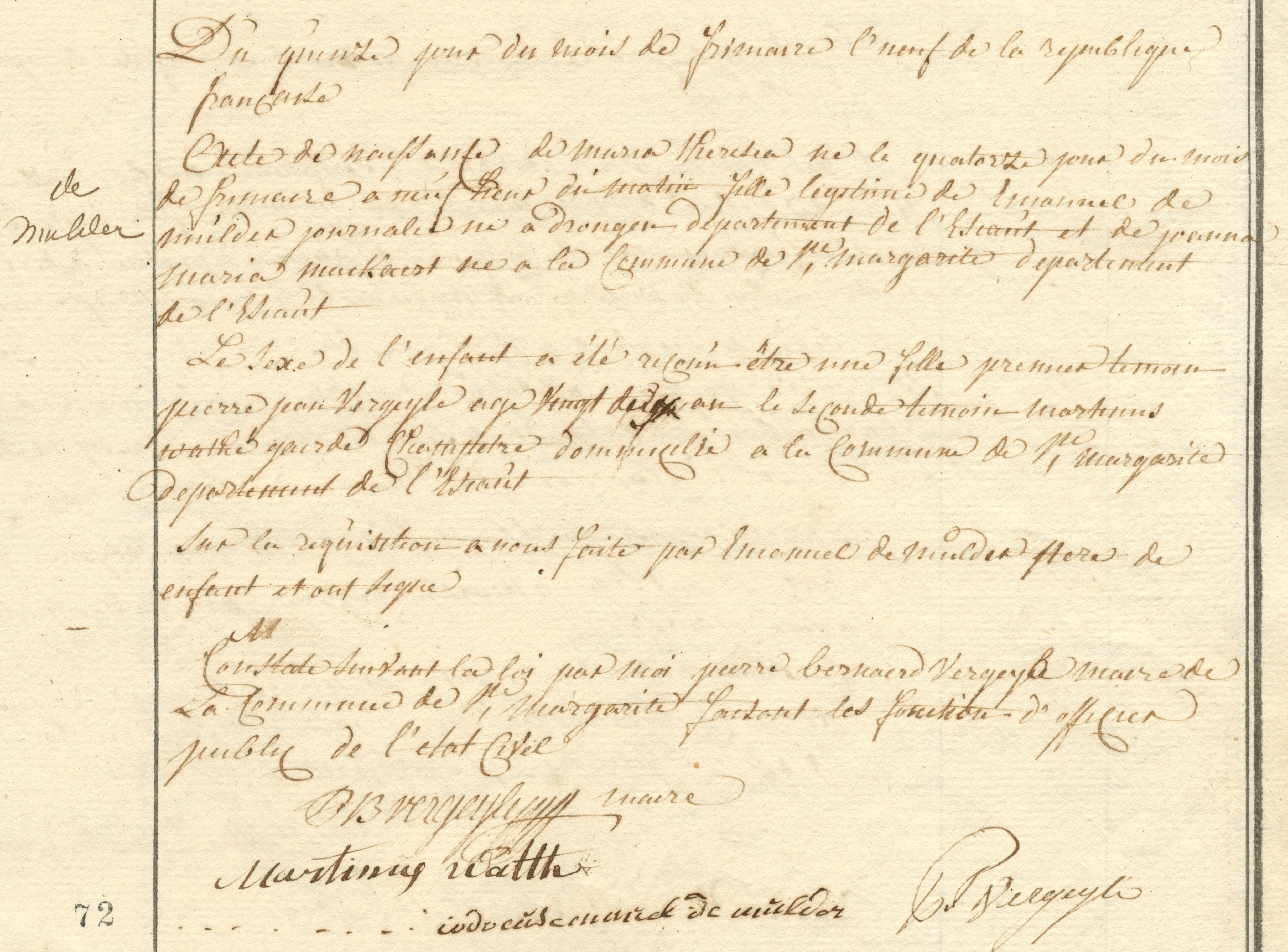 Geboorte-akt van Maria Theresia de Mulder