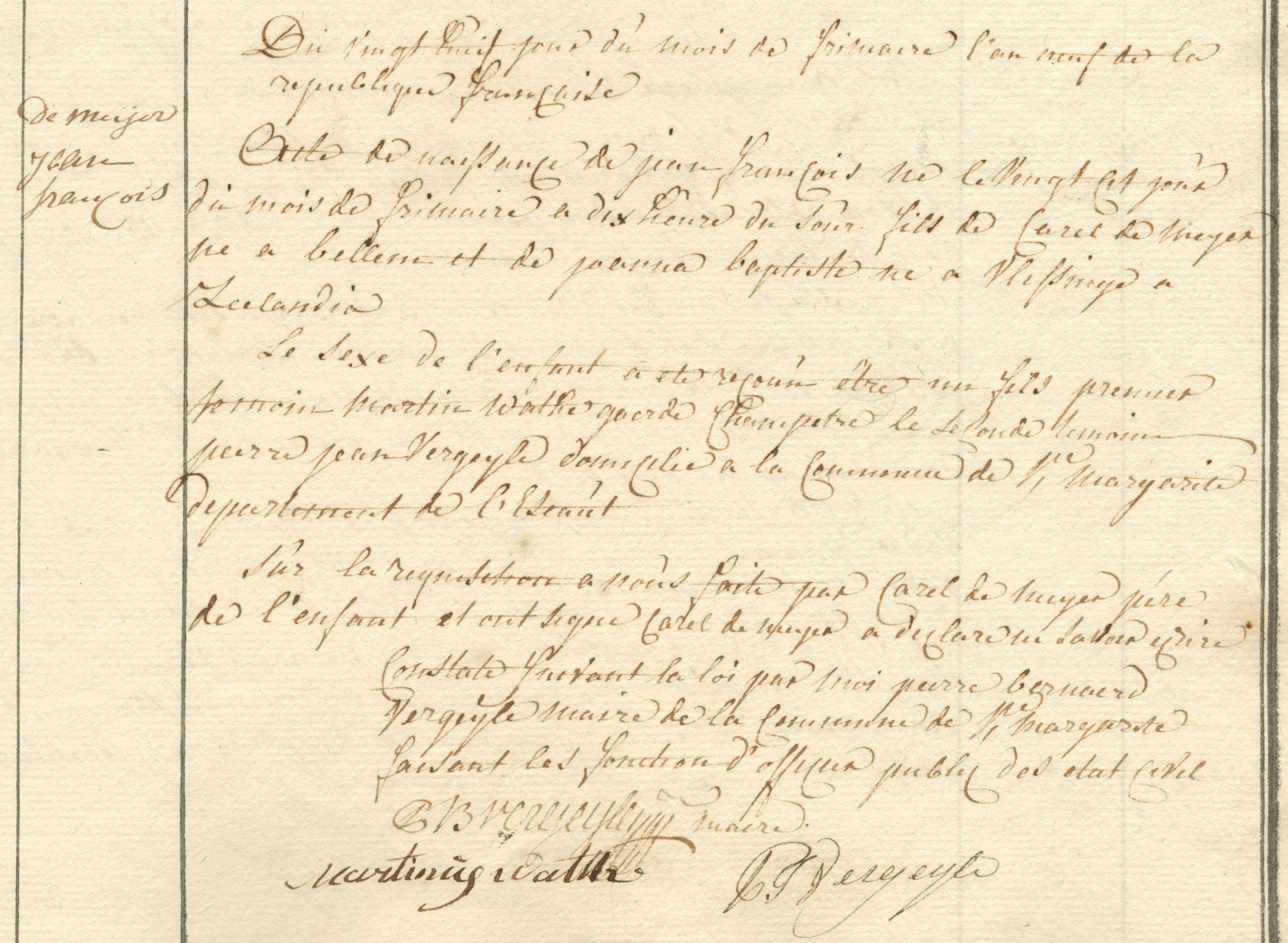 Geboorte-akt van Jean Francois de Meyer