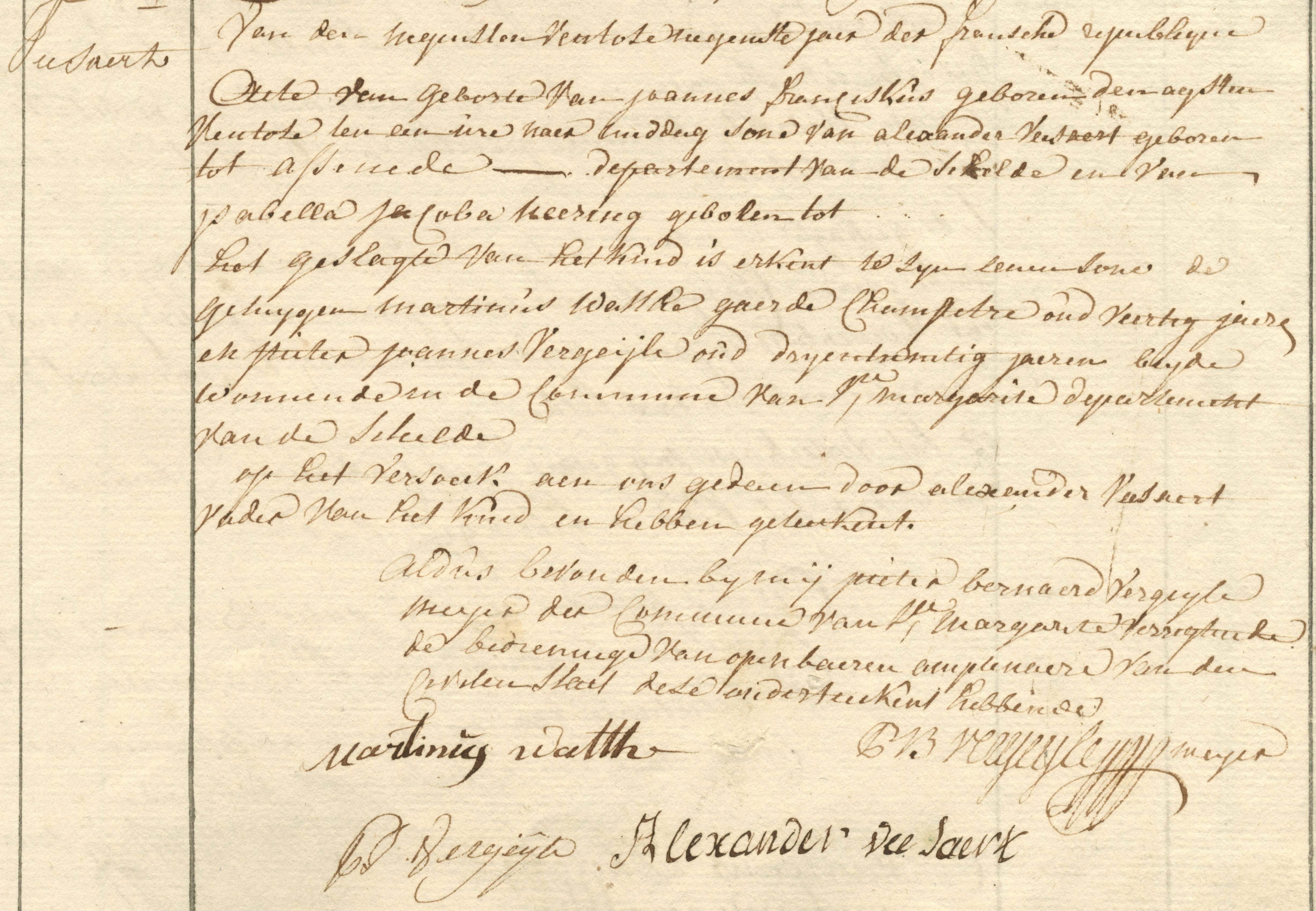 Geboorte-akt van Joannes Franciskus Veesaert