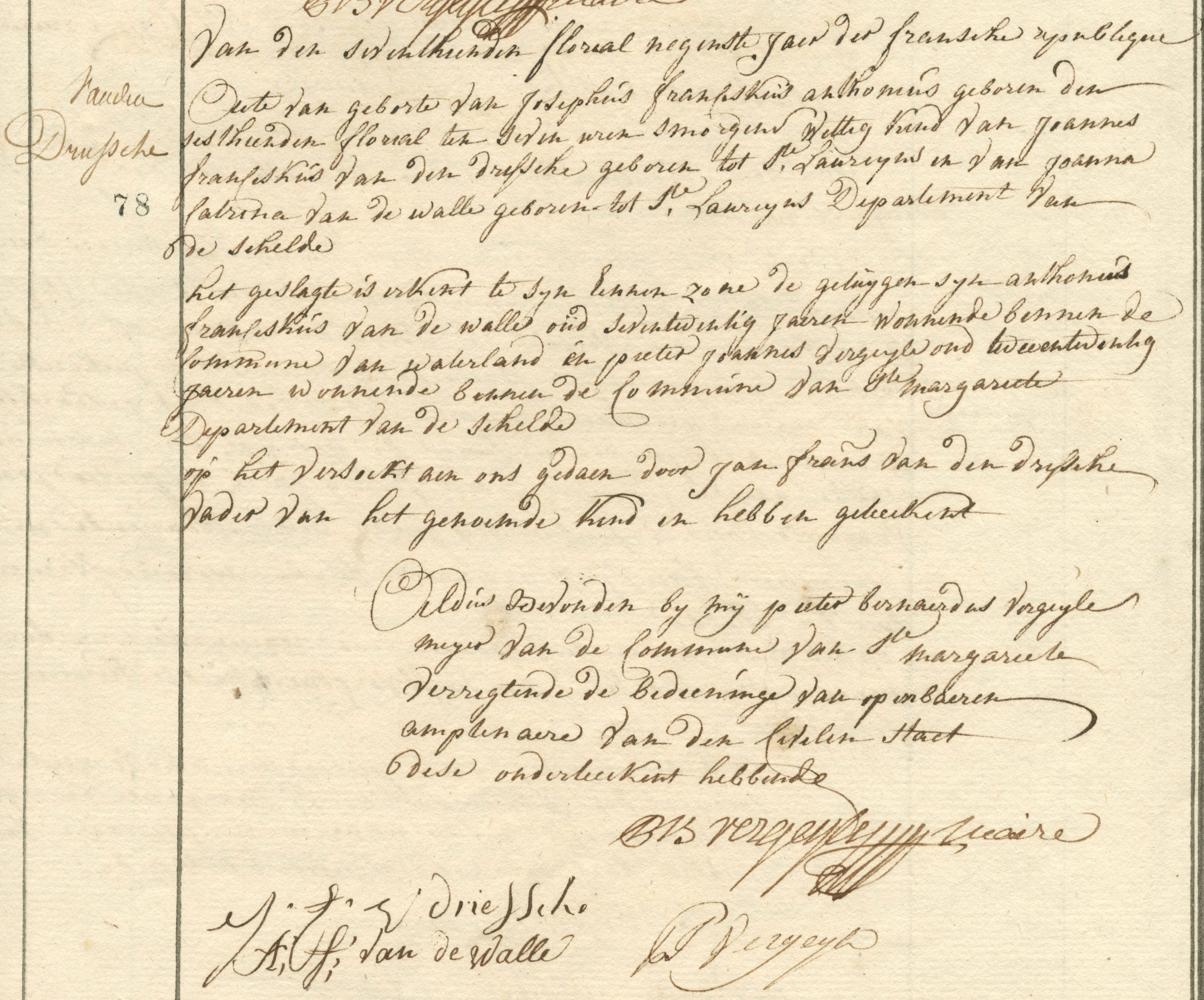 Geboorte-akt van Josephus Franciskus Anthonius van den Drissche