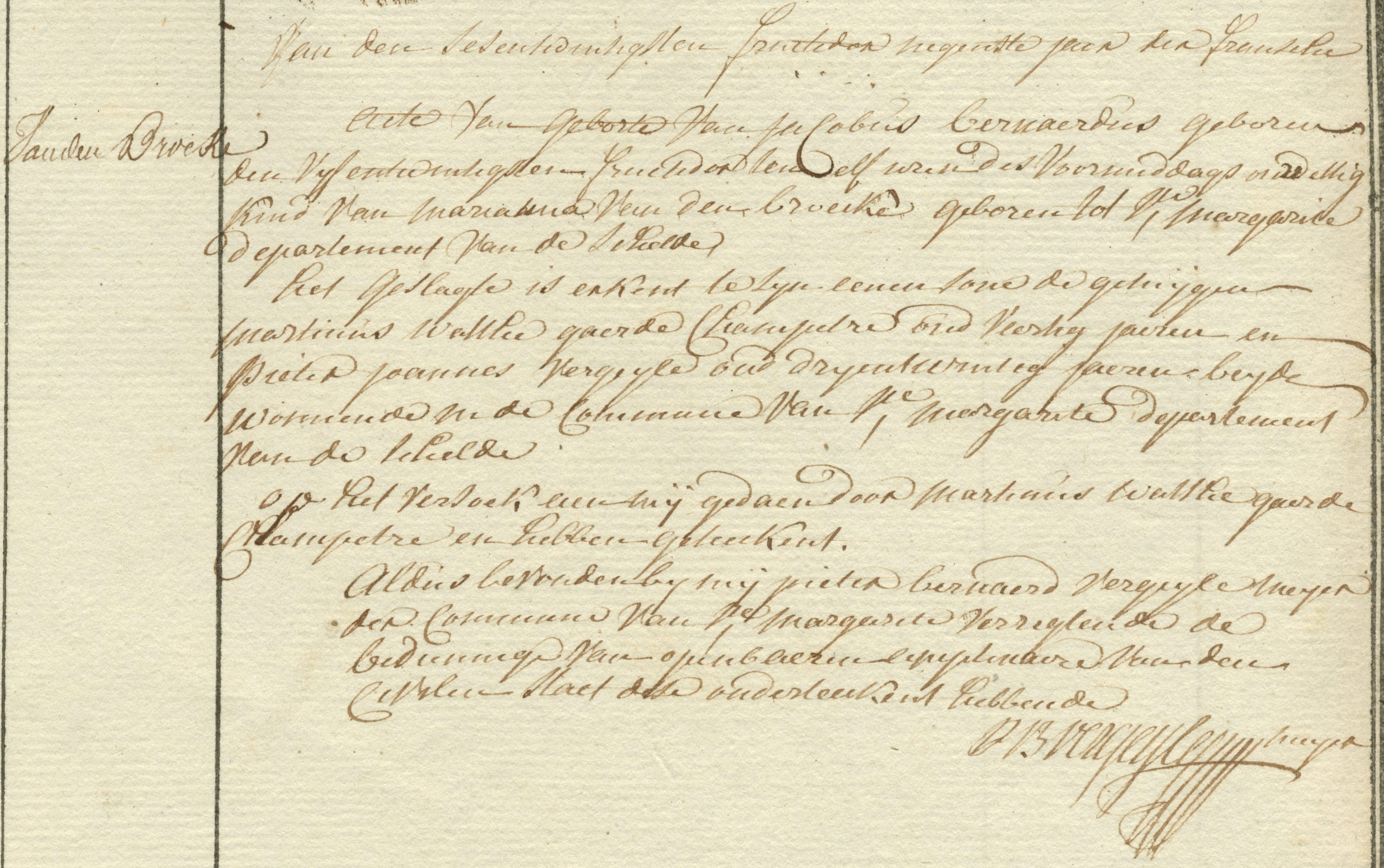 Geboorte-akt van Jacobus Bernardus Van den Broecke