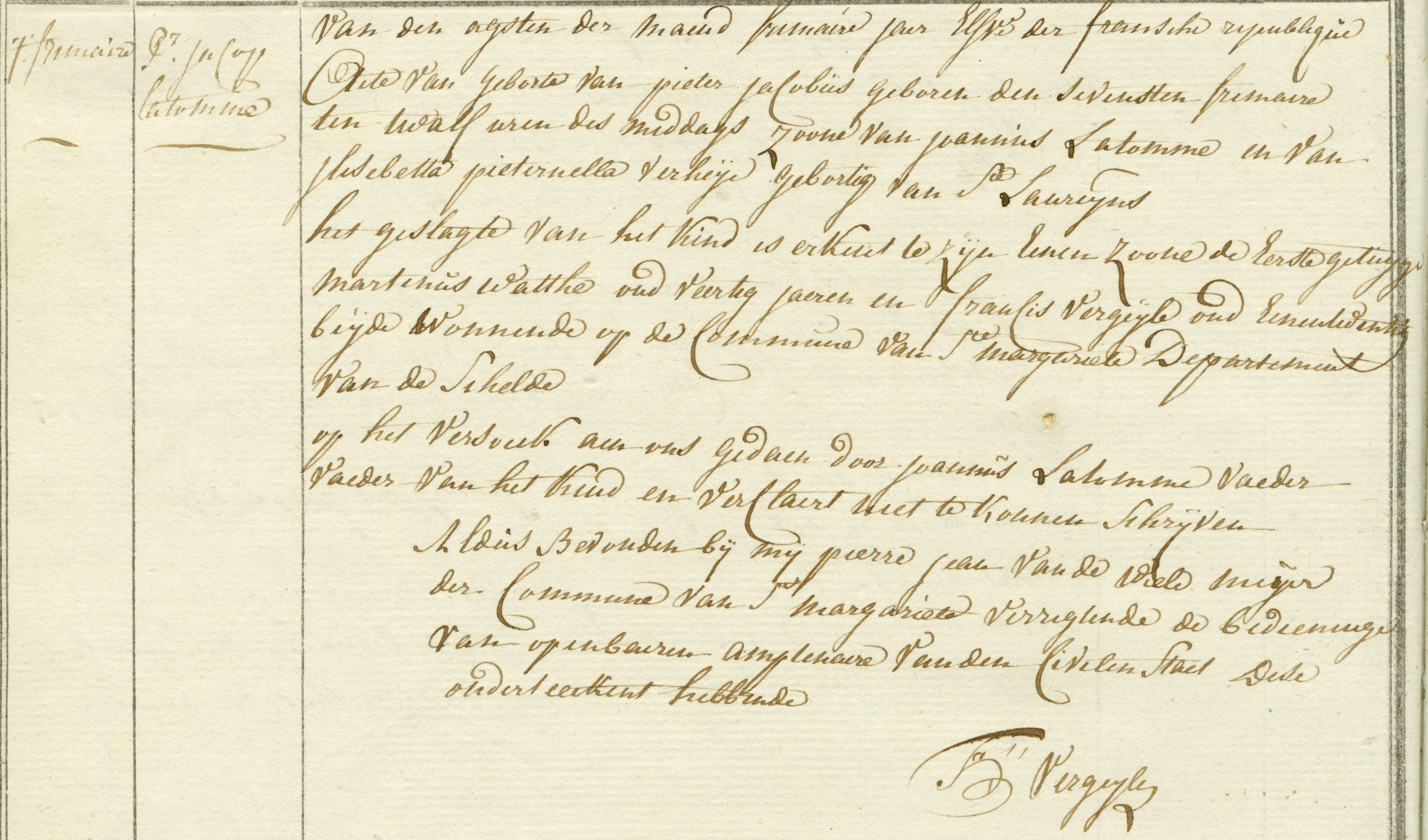Geboorte-akt van Pieter Jacobus Latomme